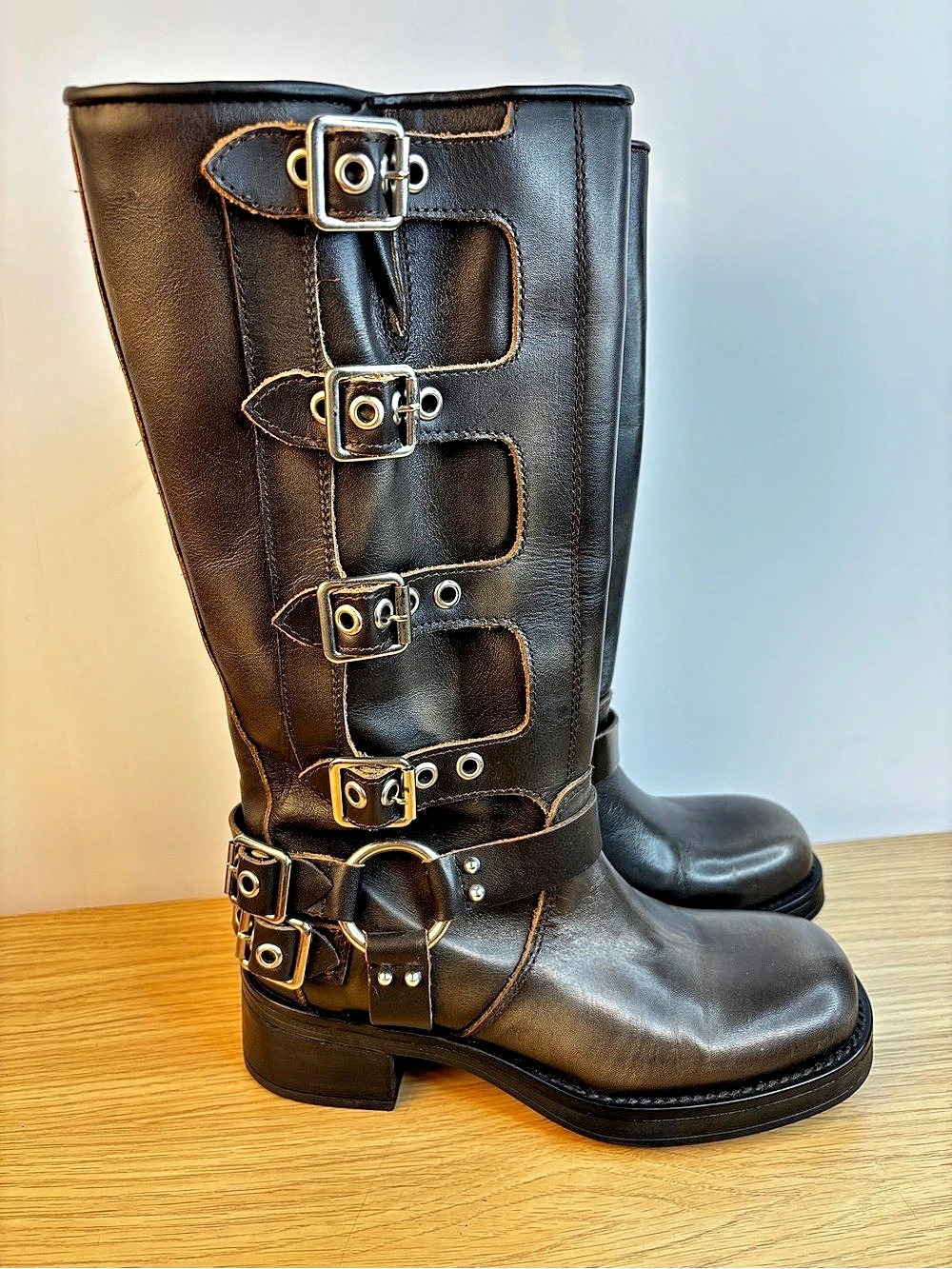 Steve Madden Rocky Buckled Tall Leather Boots US 6 NWOB